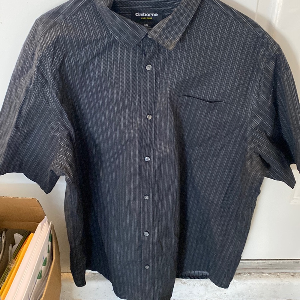Claiborne Mens Easy Care Black Linen Long Sleeved Button Up Dress Shirt XXL